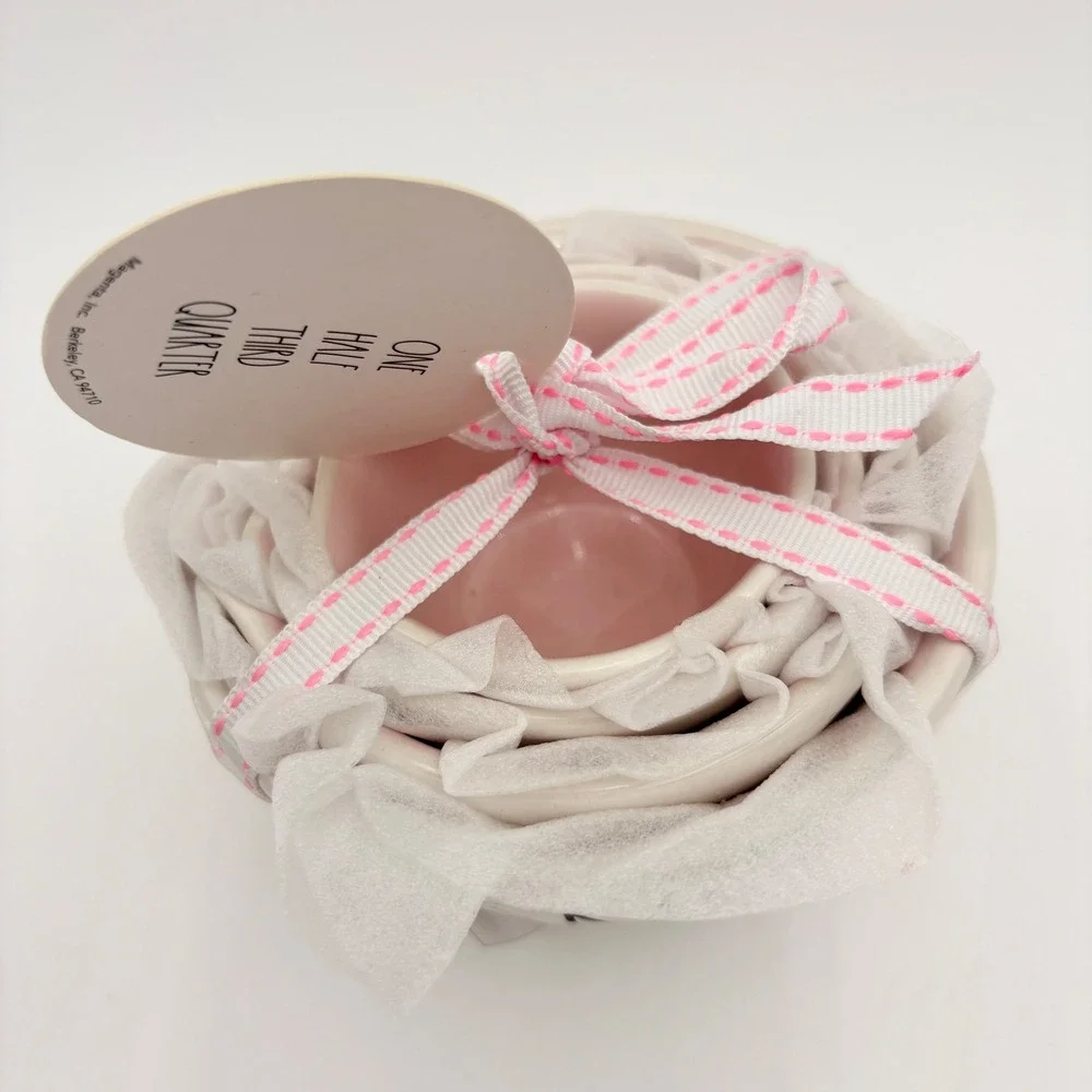 Rae Dunn Magenta‎ Measuring Cups Nesting Set ONE HALF THIRD QUARTER Pink Ribbon